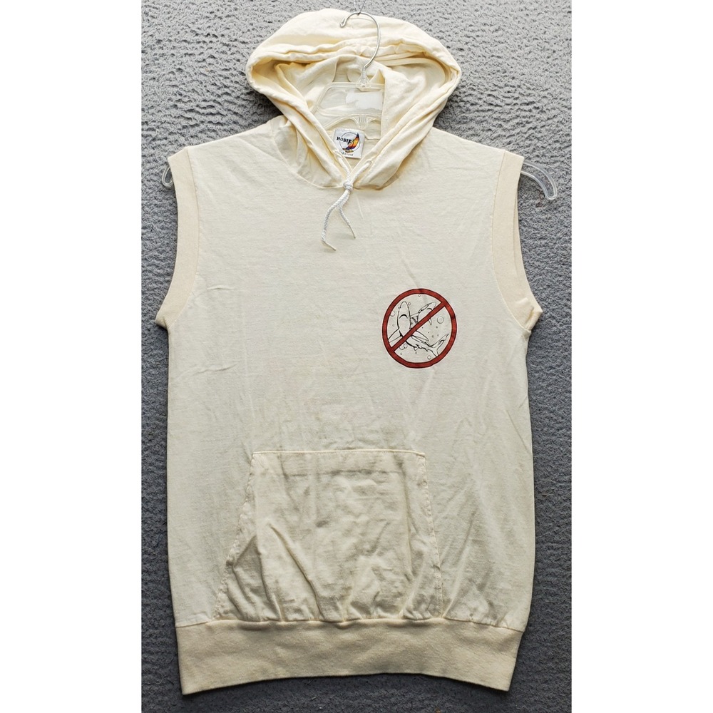 Hobie Sleeveless Hoodie Womens Medium Tan Sharks Graphic Kangaroo Pocket